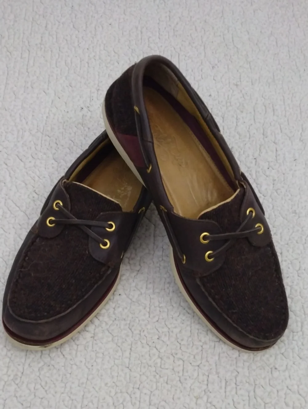 Sperry Gold Cup Dark Brown Leather/Wool Boat Shoes  10.5